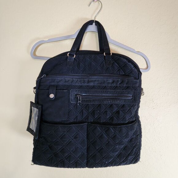 Vera Bradley Handbags - Vera Bradley Quilted Laptop Messenger Bag Black solid minimalist pockets